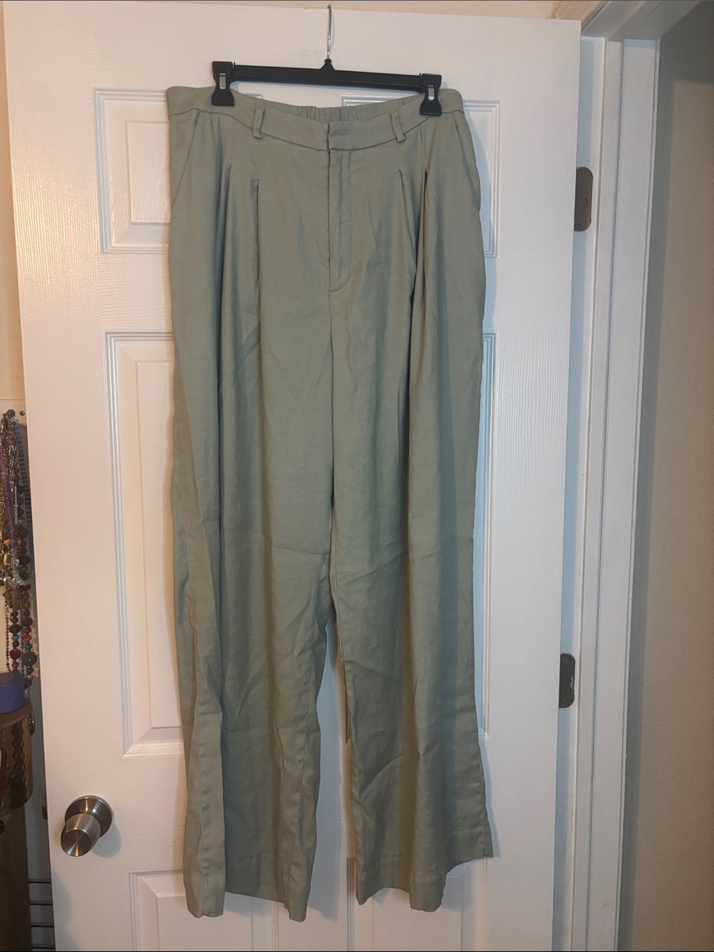 Anthropologie Maeve The Avery Linen Wide Leg Pants- Sage Green- Size Large